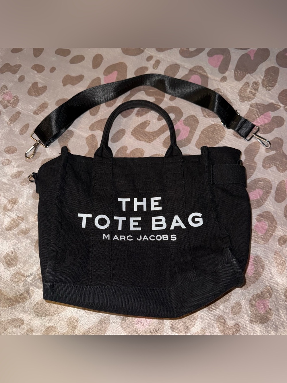 Black Canvas “The Tote Bag” With Crossbody Strap Preowned